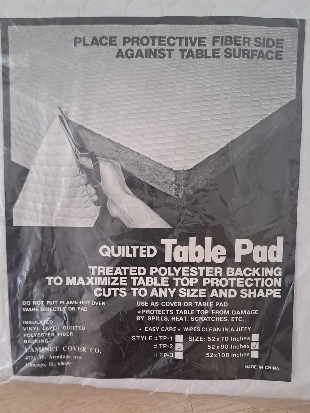 Quilted Table Pad - White #TP - 2  52 × 90 Polyester Backin